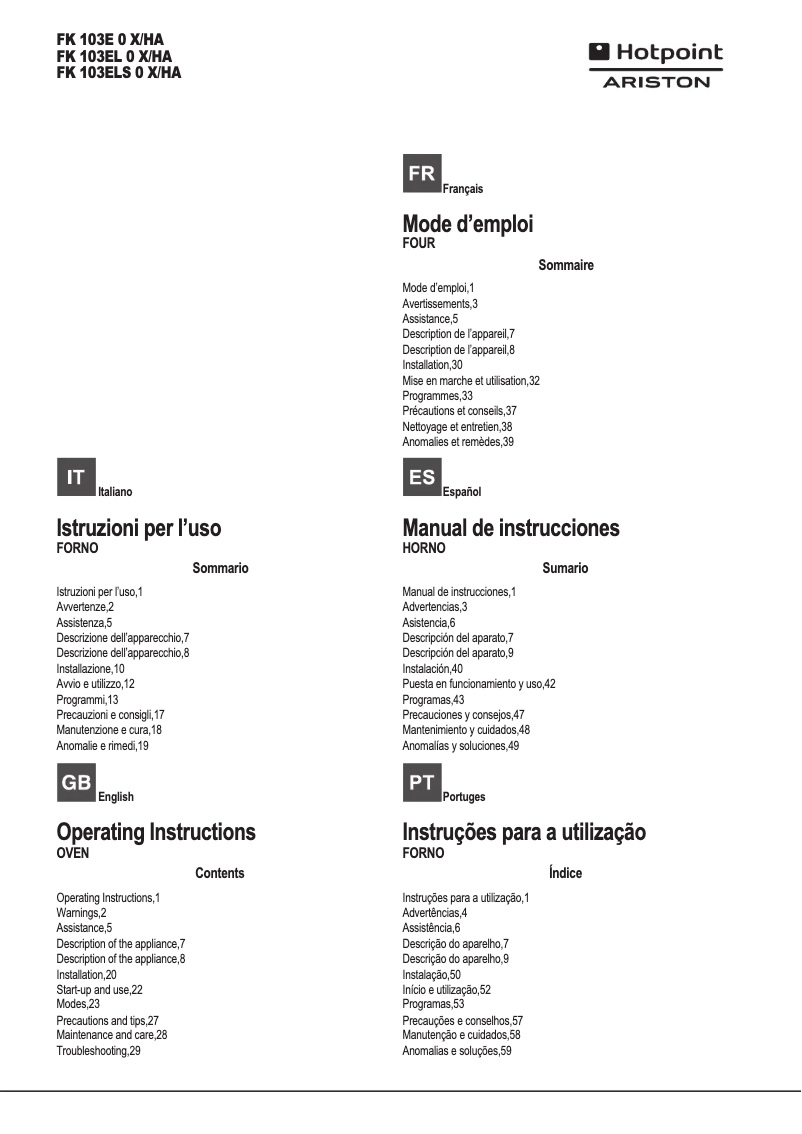 Image de la première page du manuel de l'appareil FK 103E 0 X/HA