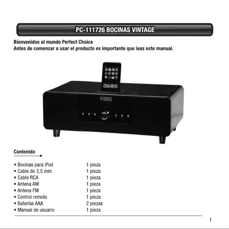 Page 1 de la notice Manuel utilisateur Perfect Choice PC-111726