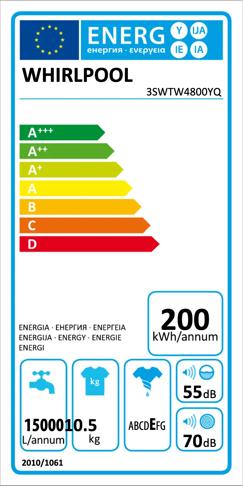 Page n°1 - Label énergétique Whirlpool 3SWTW4800YQ