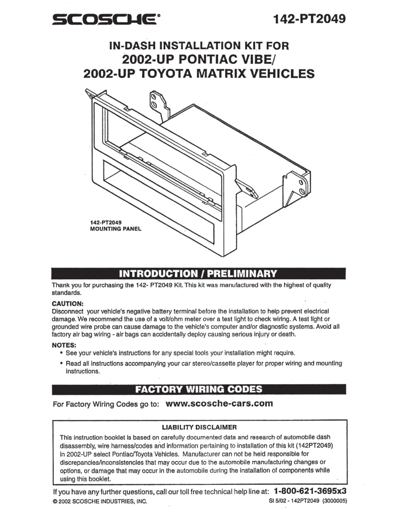 Page 1 de la notice Manuel utilisateur Scosche PT2049