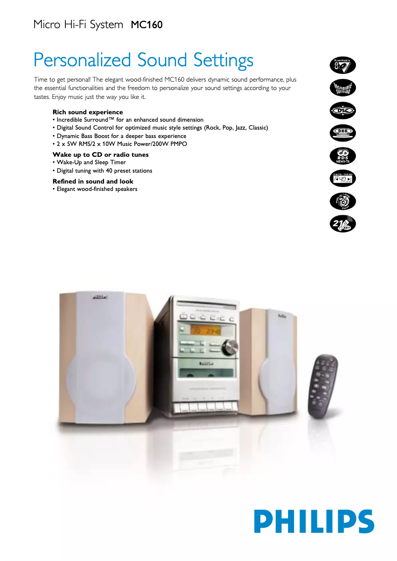 Page n°1 - Fiche technique Philips MC160