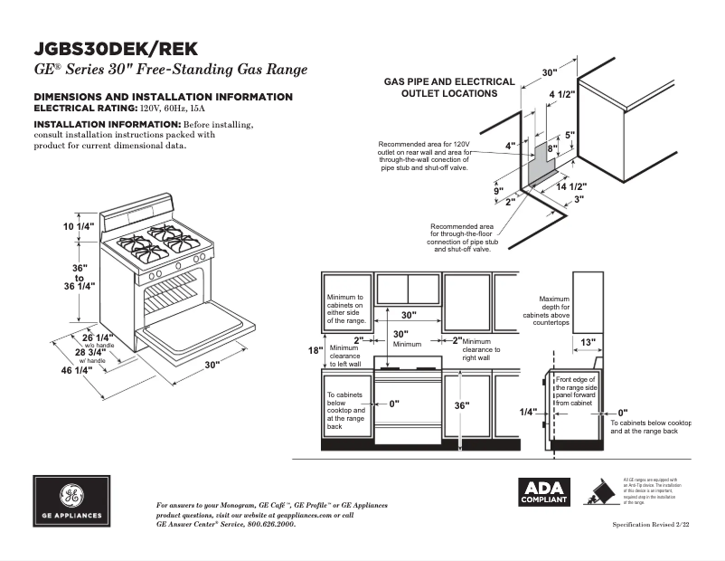 Page n°1 - Fiche technique GE JGBS30RETSS