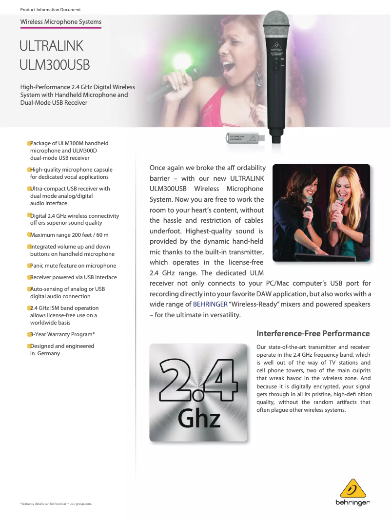 Page n°1 - Fiche technique Behringer UltraLink ULM300USB