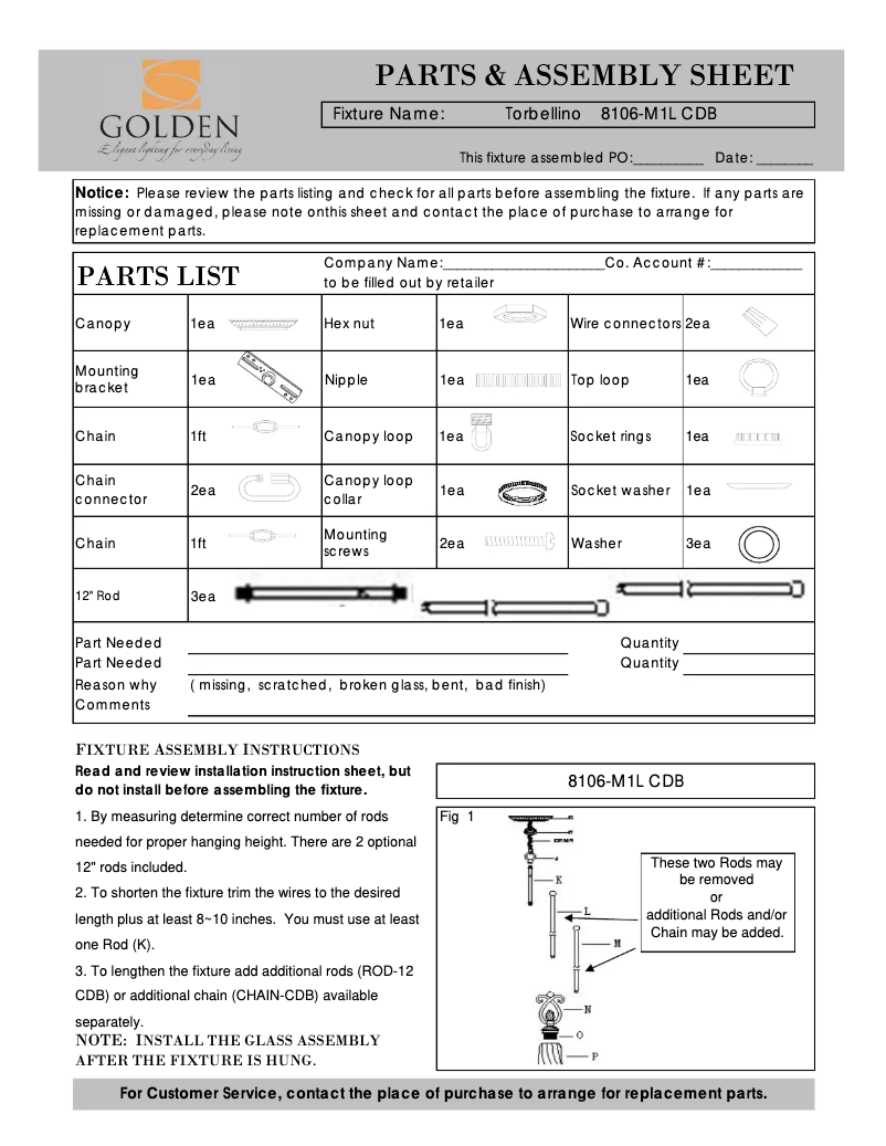 Page n°1 - Manuel utilisateur Golden Lighting Torbellino 8106-M1L CDB