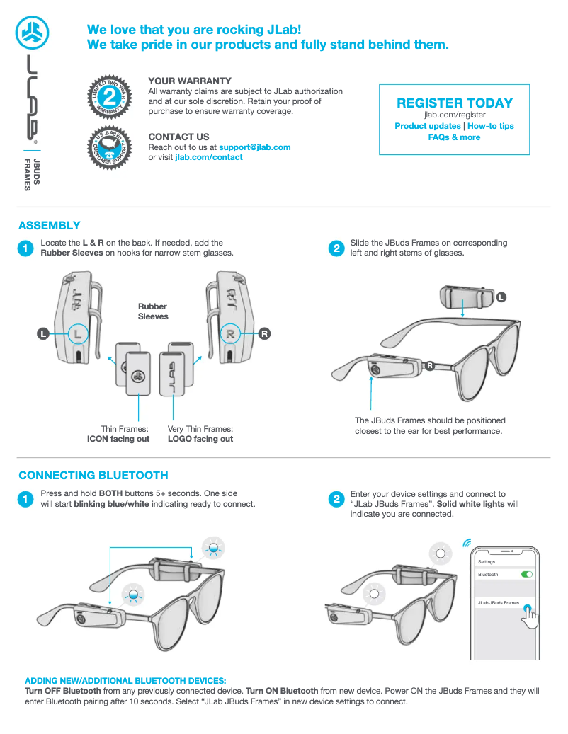 Page n°1 - Manuel utilisateur JLab JBuds Frames