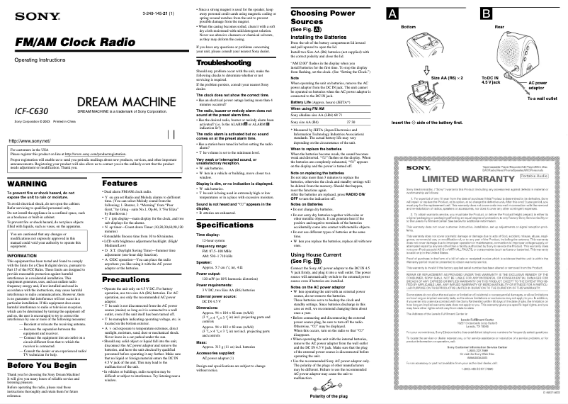Page 1 de la notice Manuel utilisateur Sony ICF-C630