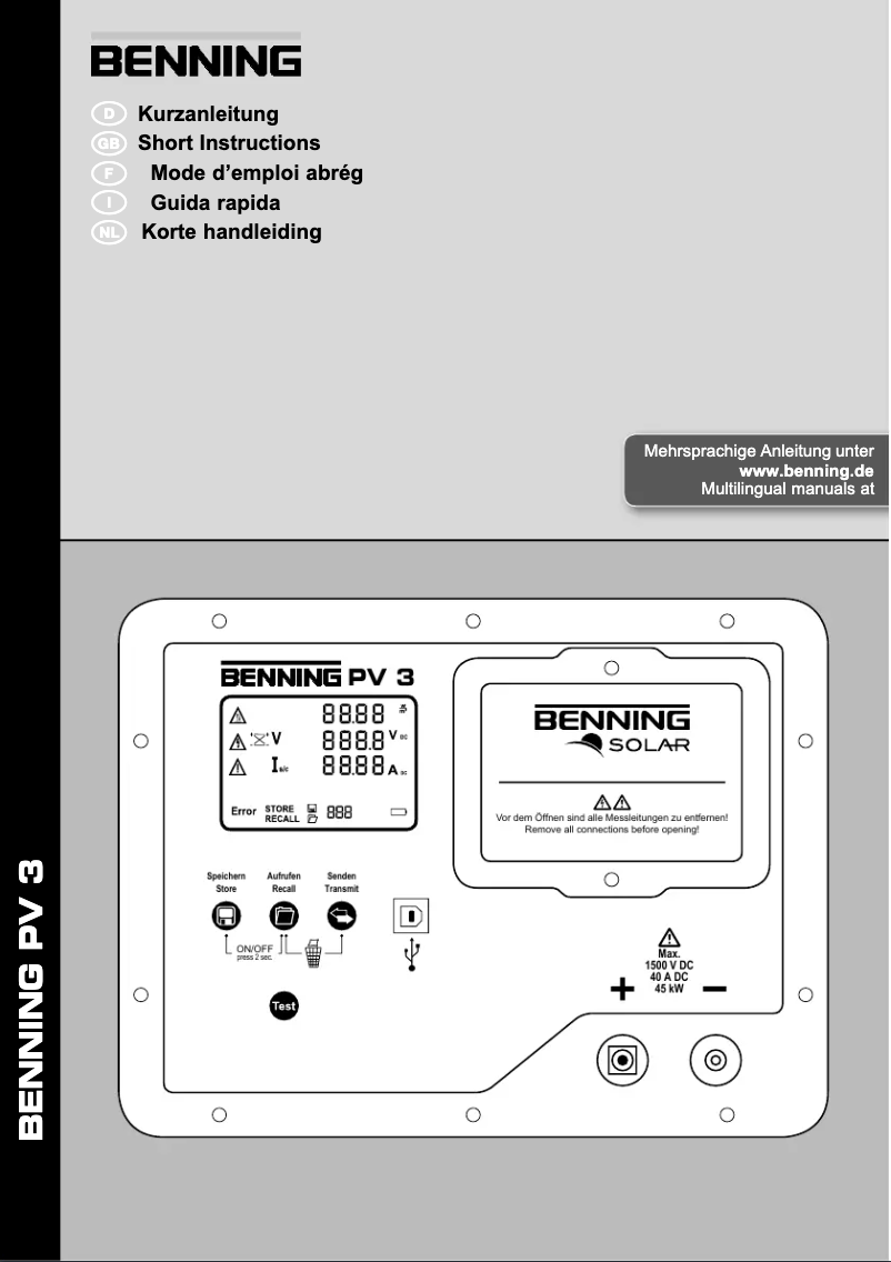Page 1 de la notice Manuel utilisateur BENNING PV 1-1+