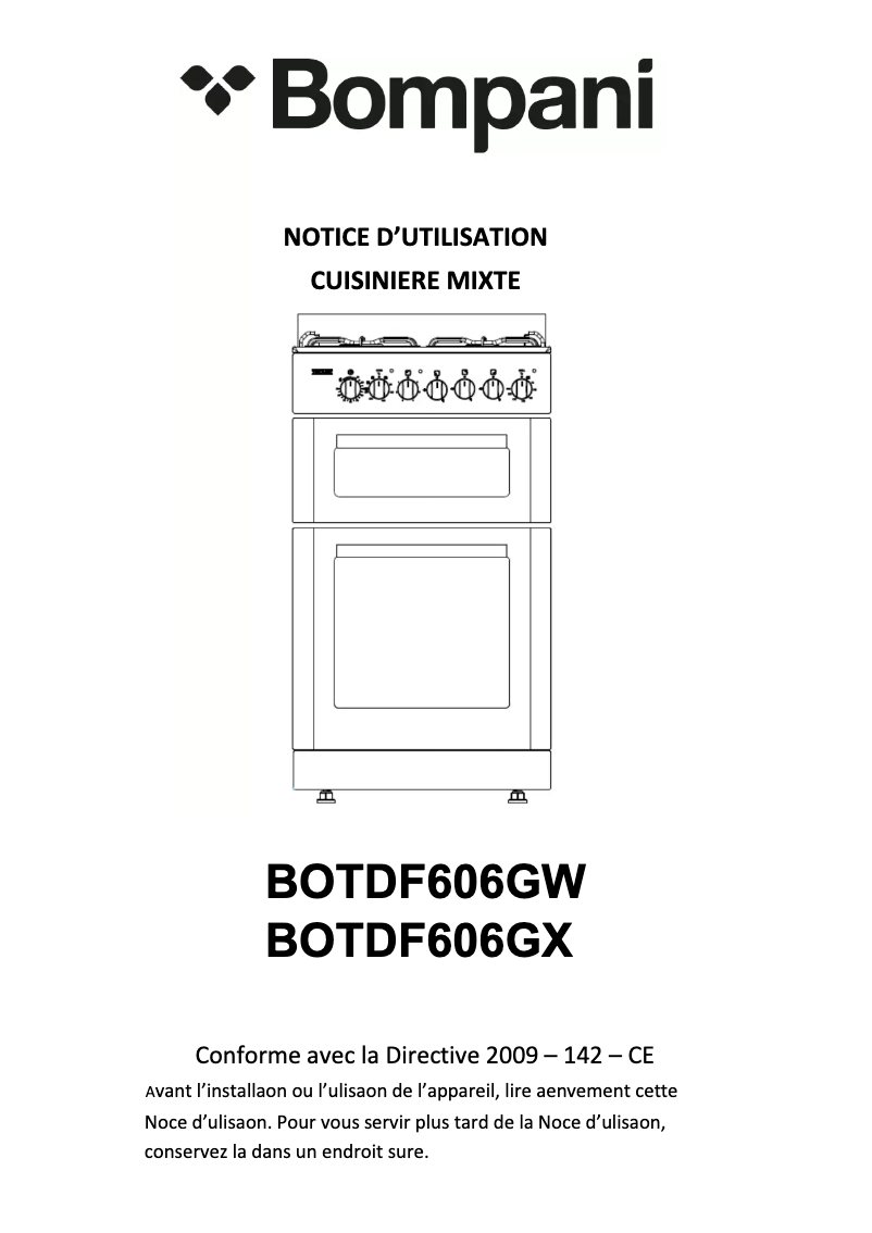Page 1 de la notice Manuel utilisateur Bompani BOTDF606GW