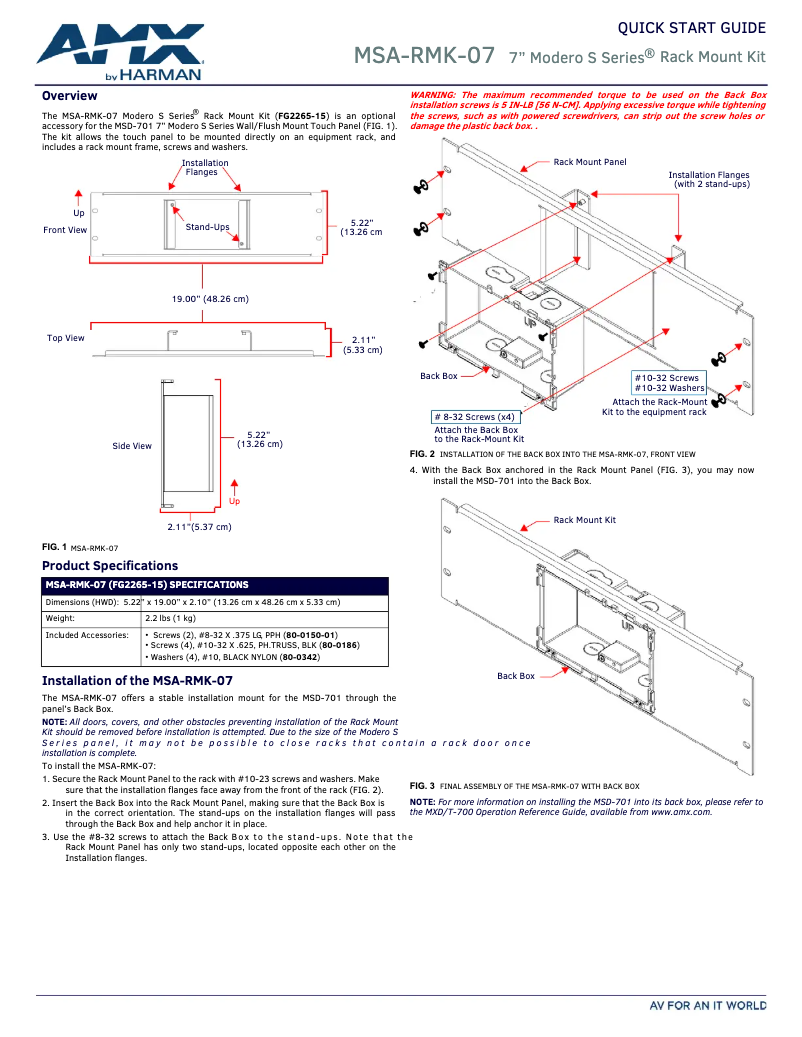 Page 1 de la notice Manuel utilisateur AMX MSA-RMK-07