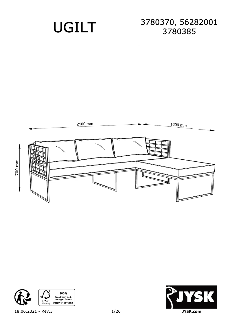 Page n°1 - Manuel utilisateur JYSK 3780370