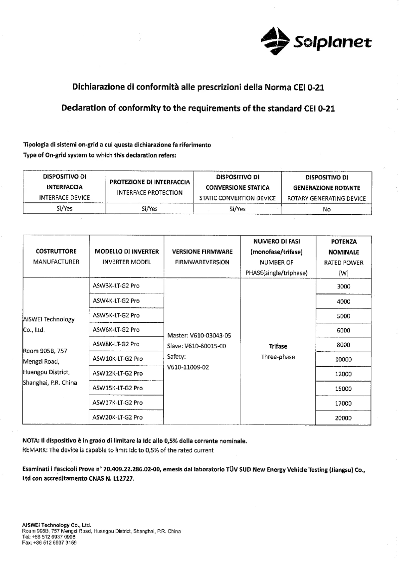 Page 1 de la notice Guide d'installation Solplanet ASW3K-LT-G2-Pro
