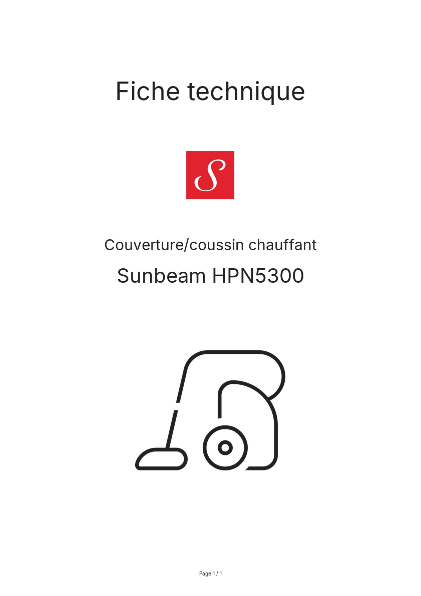 Page n°1 - Fiche technique Sunbeam HPN5300