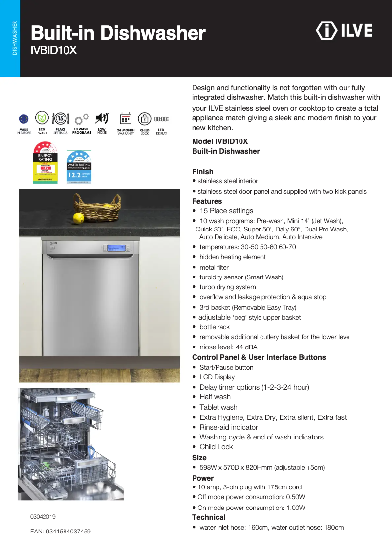 Page n°1 - Fiche technique Ilve IVBID10X