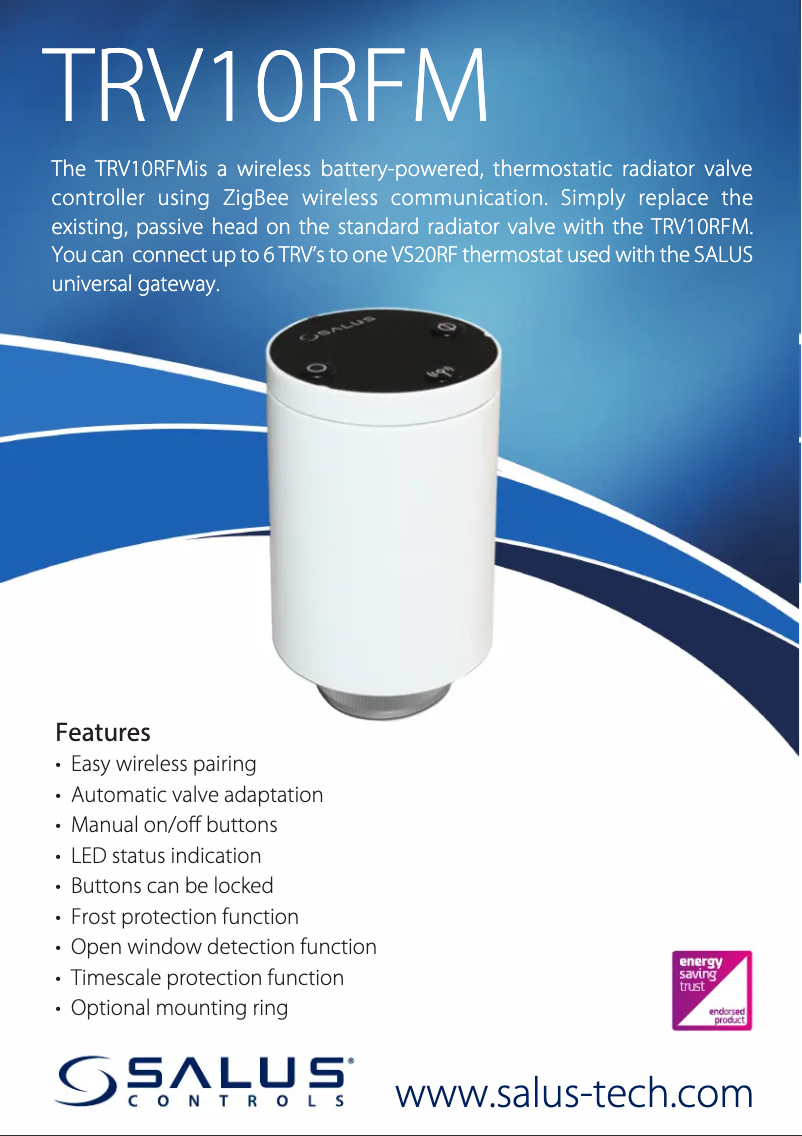 Page 1 de la notice Fiche technique Salus TRV10RFM