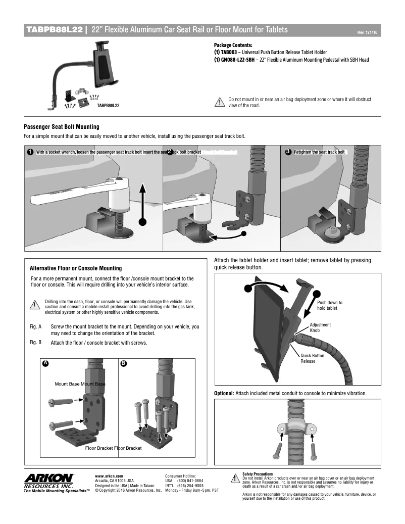 Page 1 de la notice Manuel utilisateur Arkon TABPB88L22