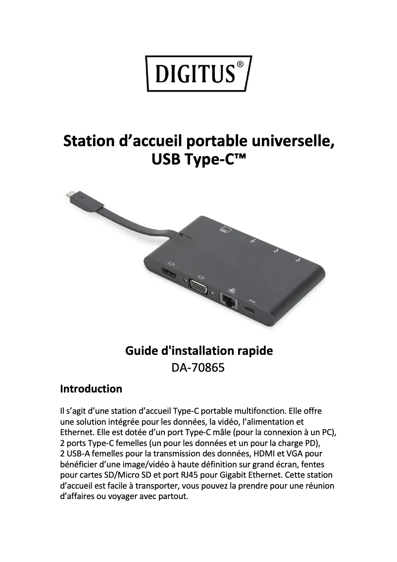 Image de la première page du manuel de l'appareil DA-70865