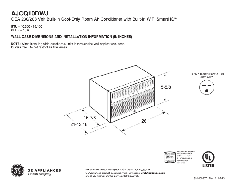Page n°1 - Fiche technique GE AJCQ10DWJ