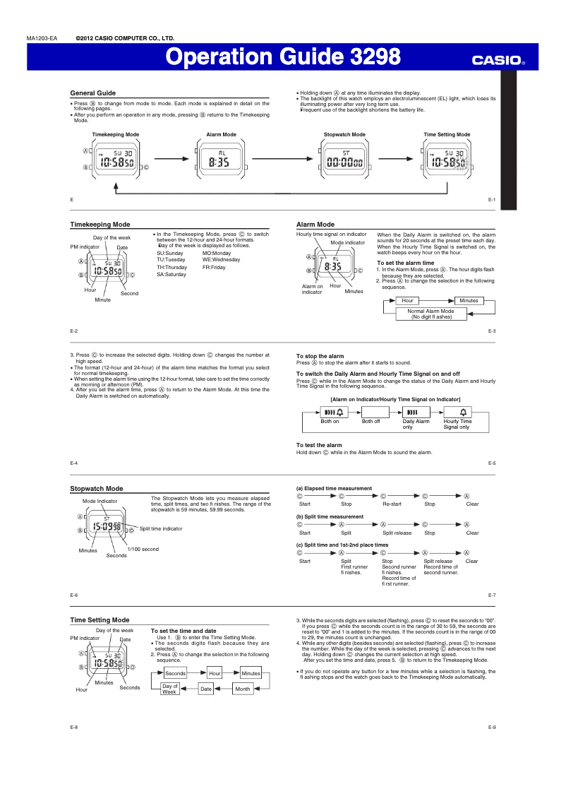 Page n°1 - Manuel utilisateur Casio Retro A168WG-9EF