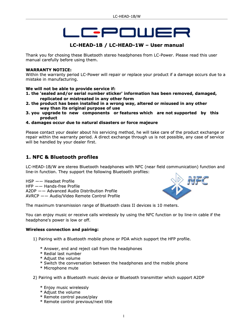 Page n°1 - Manuel utilisateur LC-Power LC-HEAD-1W