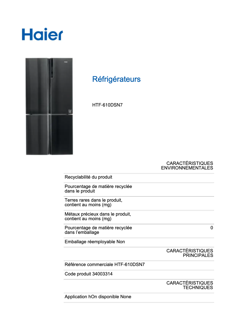 Page n°1 - Label énergétique Haier HTF-610DSN7