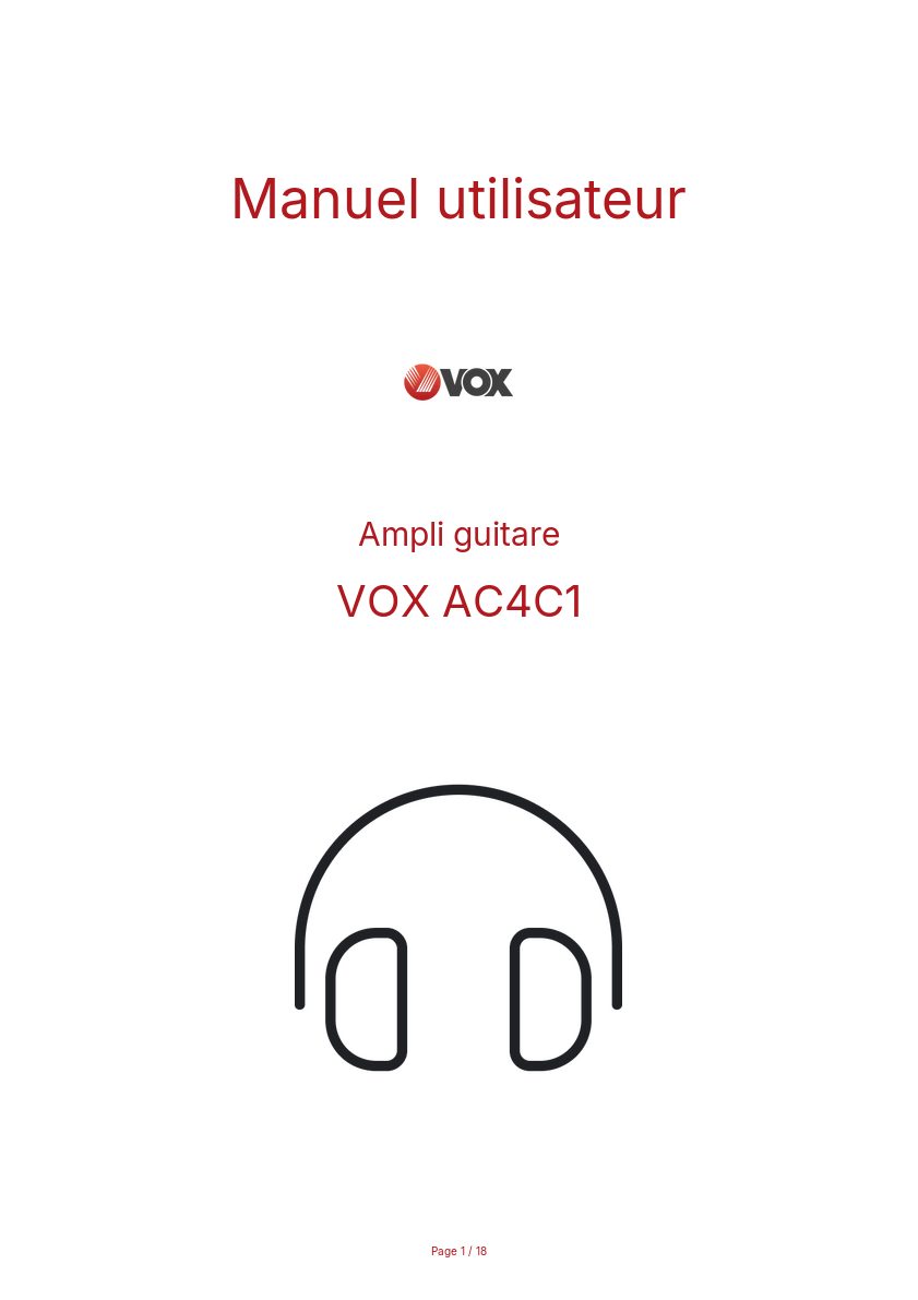 Page n°1 - Manuel utilisateur VOX AC4C1