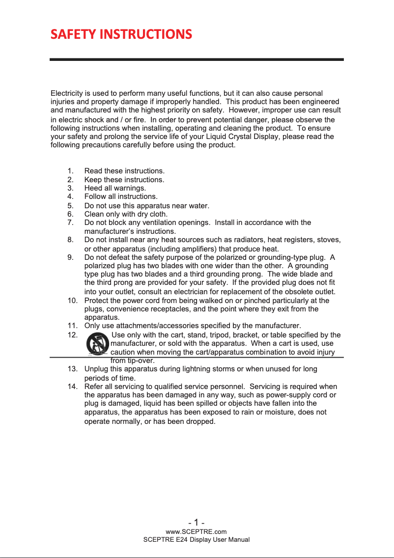 Page n°1 - Manuel utilisateur Sceptre E248W-FPT