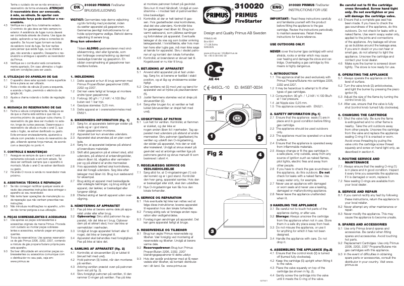 Page 1 de la notice Manuel utilisateur Primus FireStarter 310020