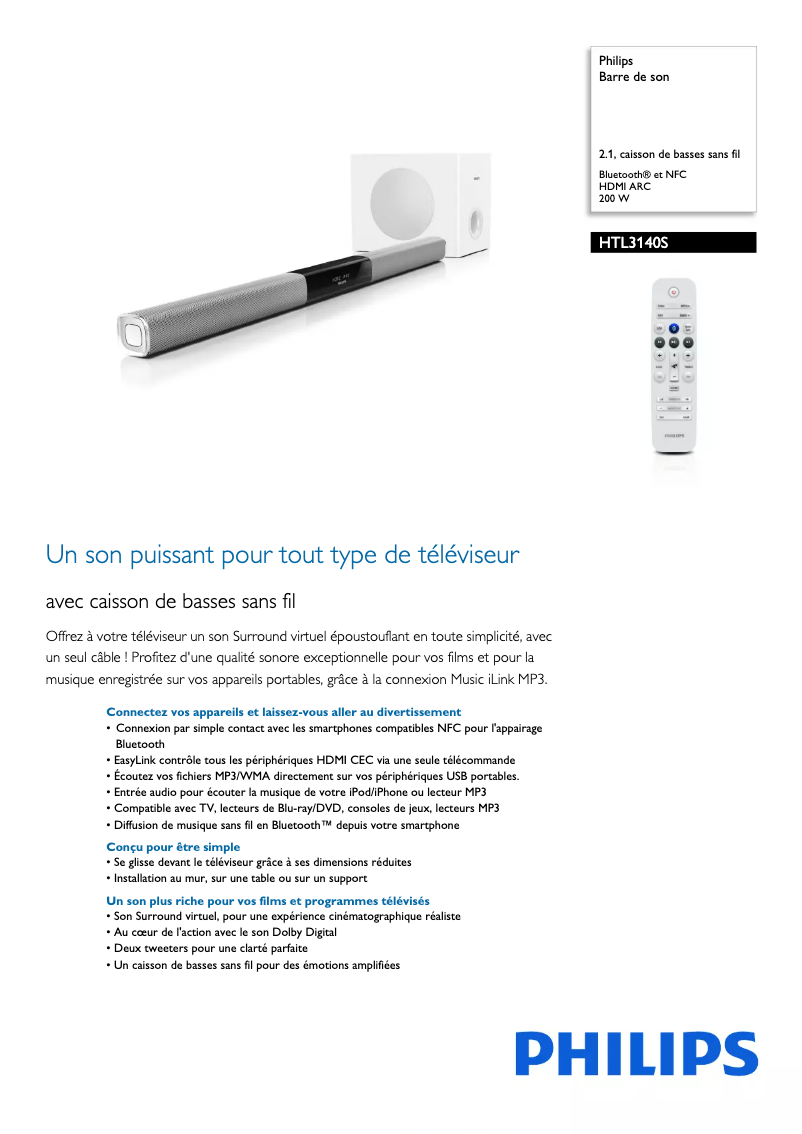 Image de la première page du manuel de l'appareil HTL3140S