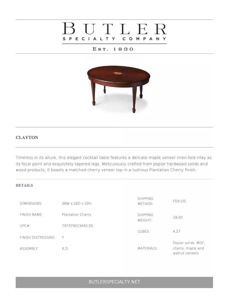 Page 1 de la notice Manuel utilisateur Butler Clayton 1234024