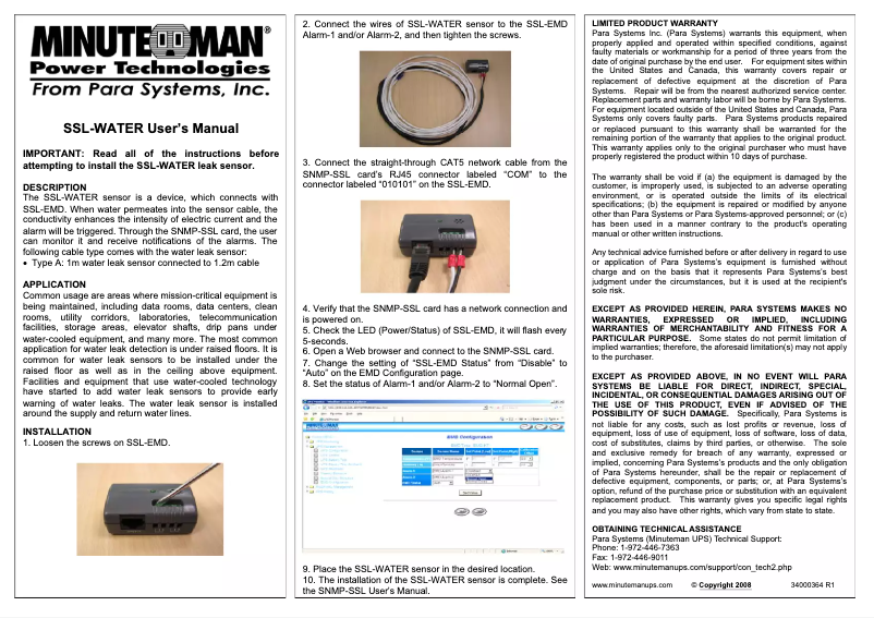 Page 1 de la notice Manuel utilisateur Minute Man SSL-WATER
