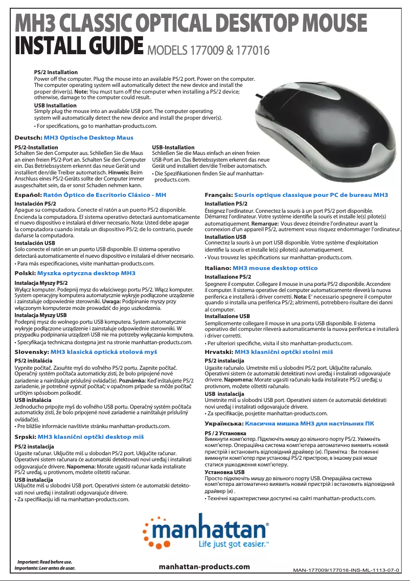 Page n°1 - Manuel utilisateur Manhattan MH3 Classic 177016