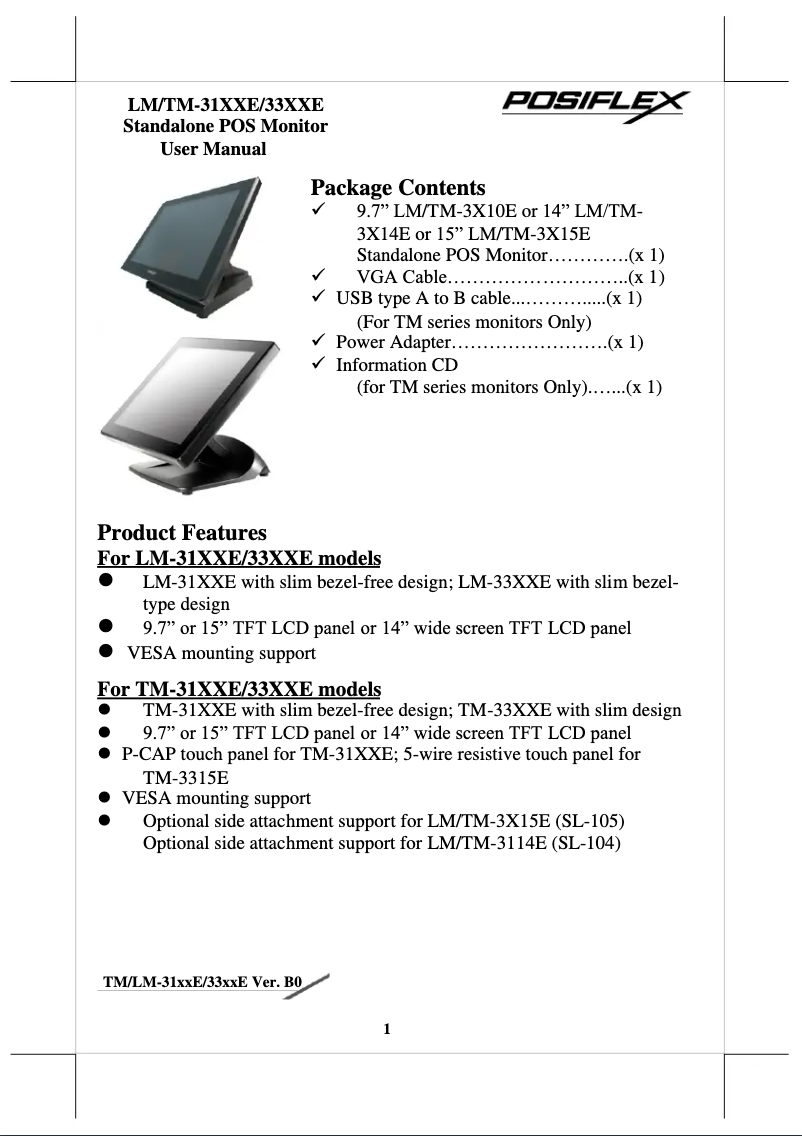Page n°1 - Manuel utilisateur Posiflex LM-3315E