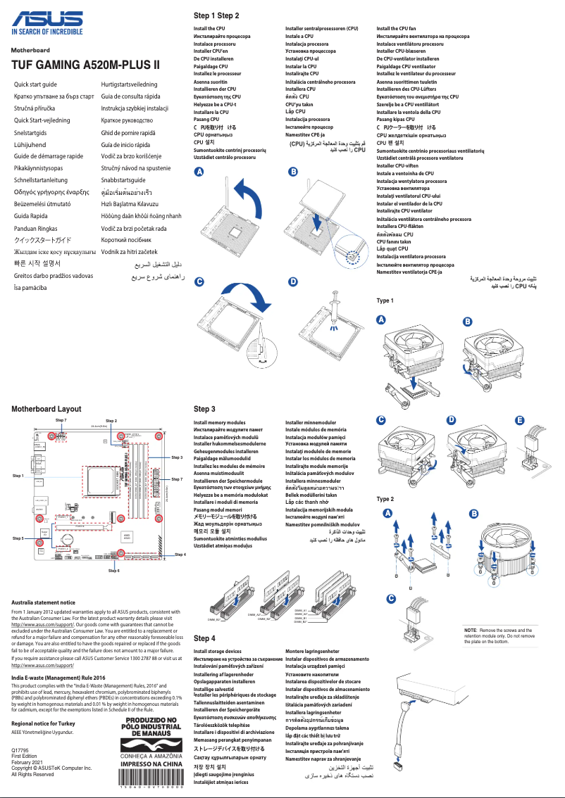 Page 1 de la notice Guide de démarrage rapide Asus TUF Gaming A520M-Plus II