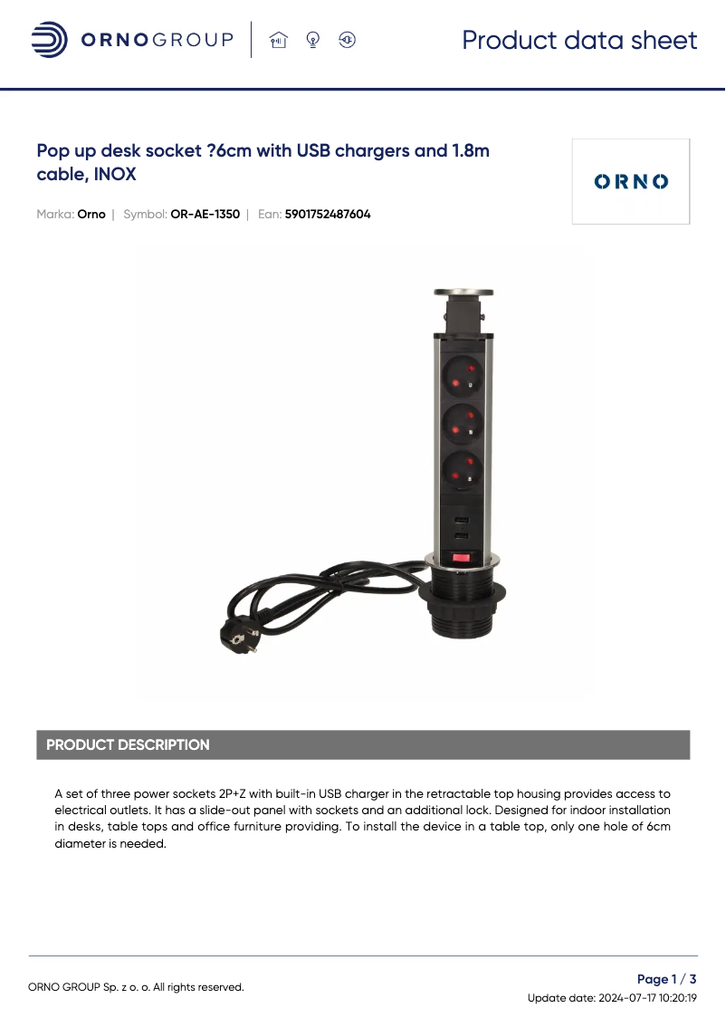 Página 1 del manual Ficha técnica ORNO OR-AE-1350