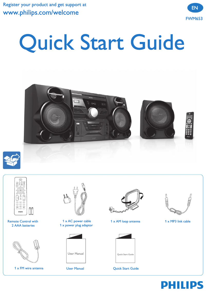 Page 1 de la notice Guide de démarrage rapide Philips FWM653