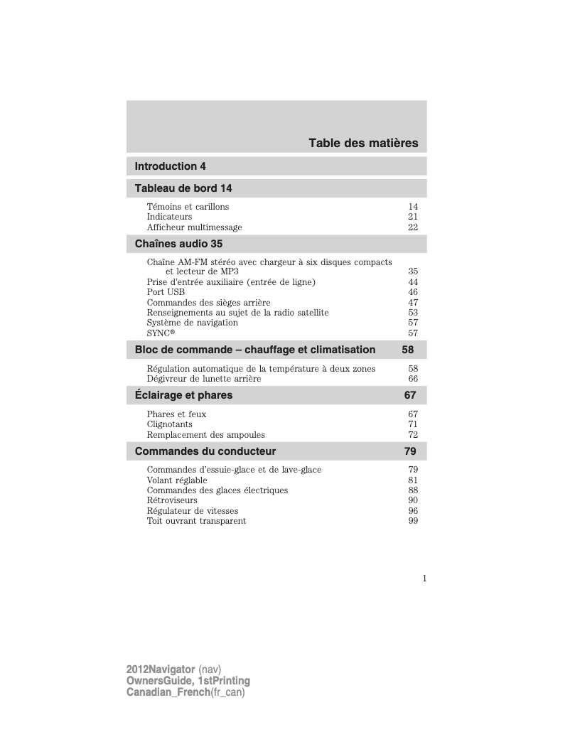 Image de la première page du manuel de l'appareil Navigator (2012)