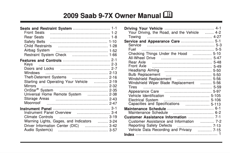 Page 1 de la notice Manuel utilisateur Saab 9-7X (2009)