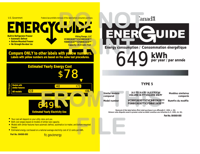 Page n°1 - Label énergétique Viking VCBB5363ERGG
