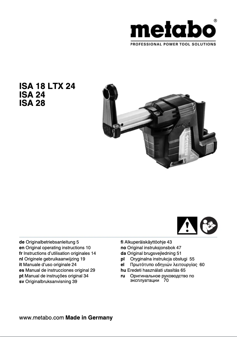 Page 1 de la notice Manuel utilisateur Metabo ISA 28