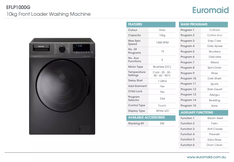 Page 1 de la notice Fiche technique Euromaid EFLP1000G