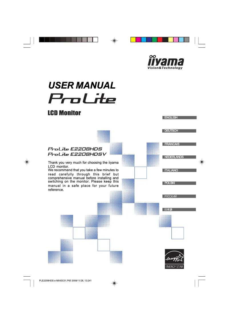 Page 1 de la notice Manuel utilisateur Iiyama ProLite E2208HDSV