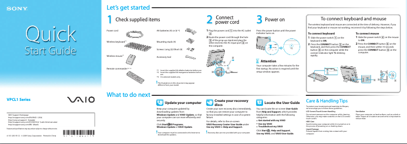 Page n°1 - Guide d'installation Sony Vaio VPCL117FX