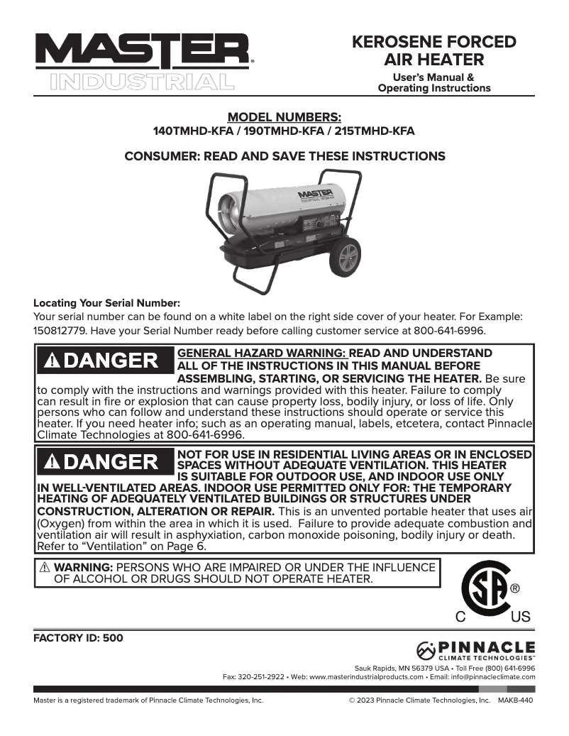 Page 1 de la notice Manuel utilisateur Master 190TMHD-KFA