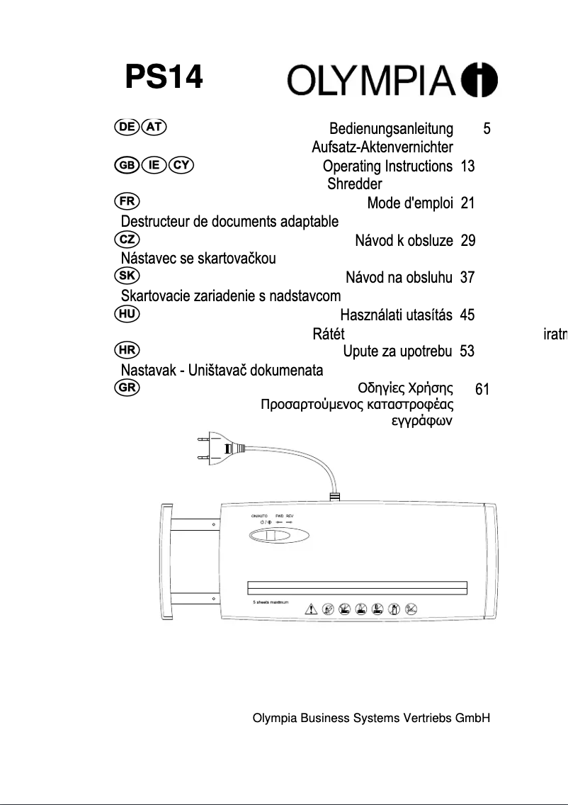 Image de la première page du manuel de l'appareil PS 14