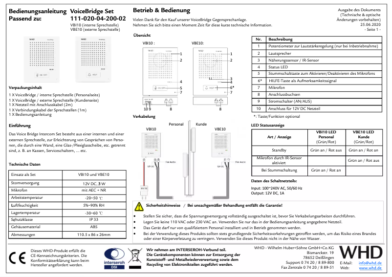 Página 1 del manual Manual de usuario WHD VoiceBridge Set