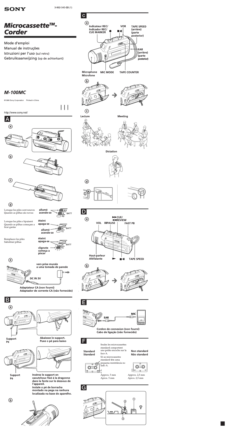 Page 1 de la notice Manuel utilisateur Sony M-100MC