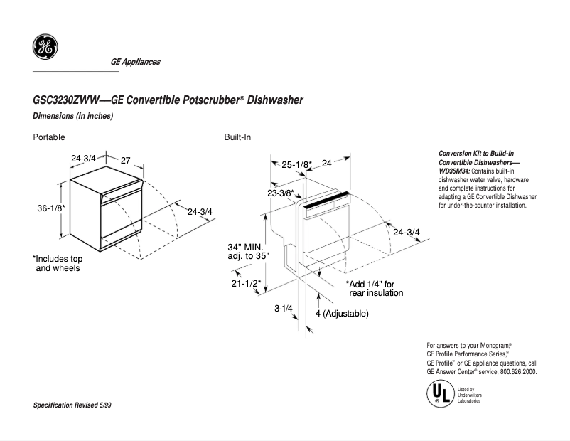 Página 1 del manual Ficha técnica GE GSC3230ZWW