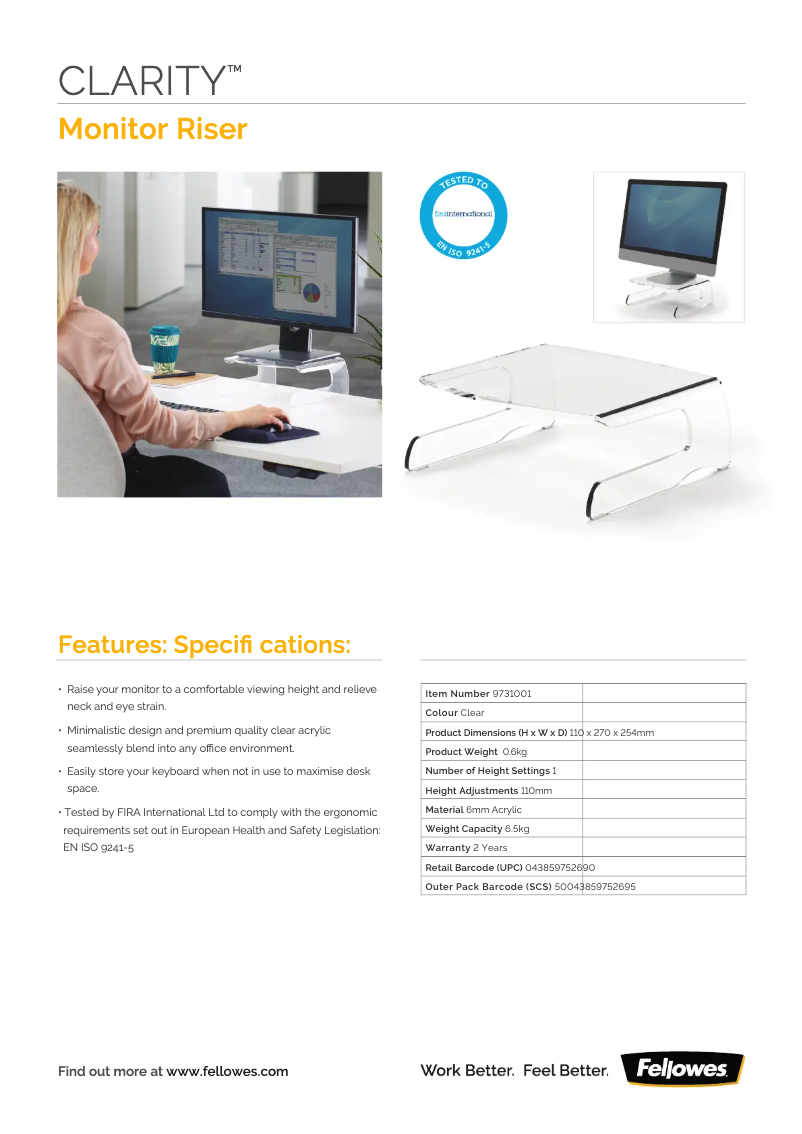 Page n°1 - Fiche technique Fellowes 9731401