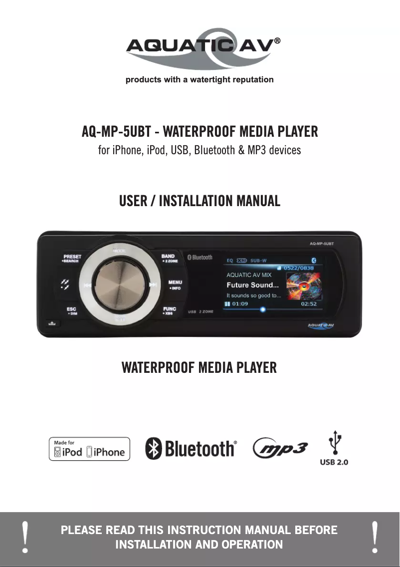 Page 1 de la notice Manuel utilisateur Aquatic AV AQ-MP-5UBT
