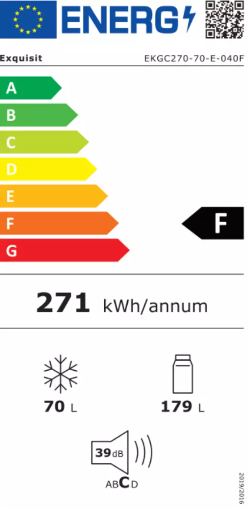Page n°1 - Label énergétique Exquisit EKGC270-70-E-040F